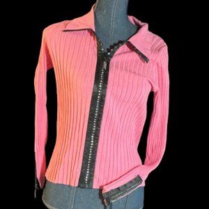 PINK TOP WITH LARGE BLACK ZIPPER DOWN FRONT AND ON SLEEVES  (MY FAVORITE)